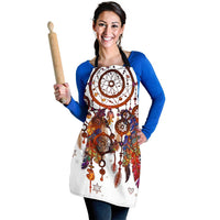 White apron front with multicolor dreamcatcher, feathers, stars and circular mandala