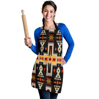 Woman wearing black multicolor tribal geometric apron