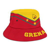 Red bucket hat with yellow crown and green diagonal stripe; Grenada emblem and large GRENADA