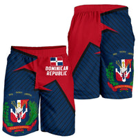 Set of Dominican Republic shorts: red front with “Dominican Republic” text and blue side graphic