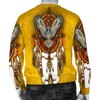 Yellow unisex sweatshirt back view with centered owl dreamcatcher graphic