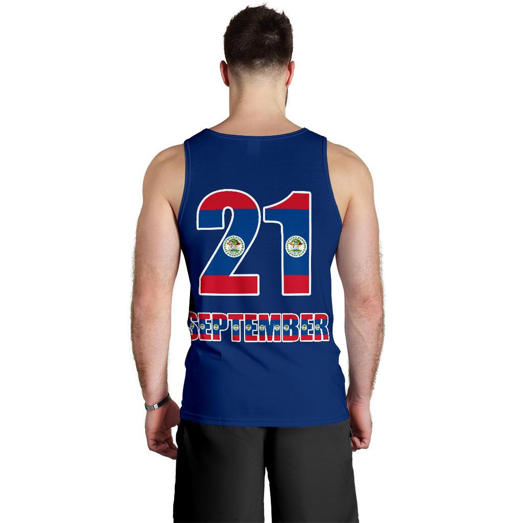 Belize National Day tank top (back)—blue with '21' and 'SEPTEMBER 21' print