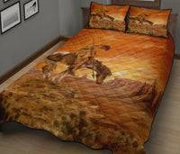 Orange quilt bed set with diamond quilting and bold animal graphic; matching pillow shams