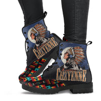 Chief leather boot side view: eagle head artwork with colorful patterned toe panel