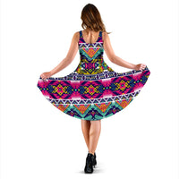 Colorful Thunderbird dress, multicolor tribal 3D print; sleeveless back view
