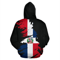 Dominican Republic flag pullover hoodie, black back with full flag graphic