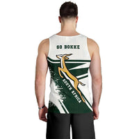 Springboks tank top back, white with GO BOKKE lettering and green stripes