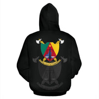 Cameroon Zipper Hoodie back, black zip hoodie with shield emblem and text