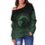 Viking Women's Off Shoulder Sweater, Ethnic Odin Raven Green RLT12 - Wonder Print Shop