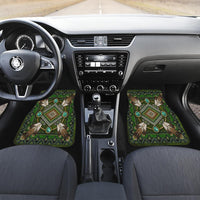 Two green front car mats, turquoise bead & feather mandala native-style design