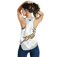 Women’s Springboks tank top, white back with small flag patch and gold emblem