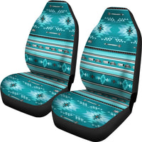 LT10 seat covers, turquoise and teal geometric stripe pattern with black edges (set)
