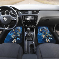 Blue dreamcatcher front car mat set of 2 with blue/gold feather dreamcatcher art