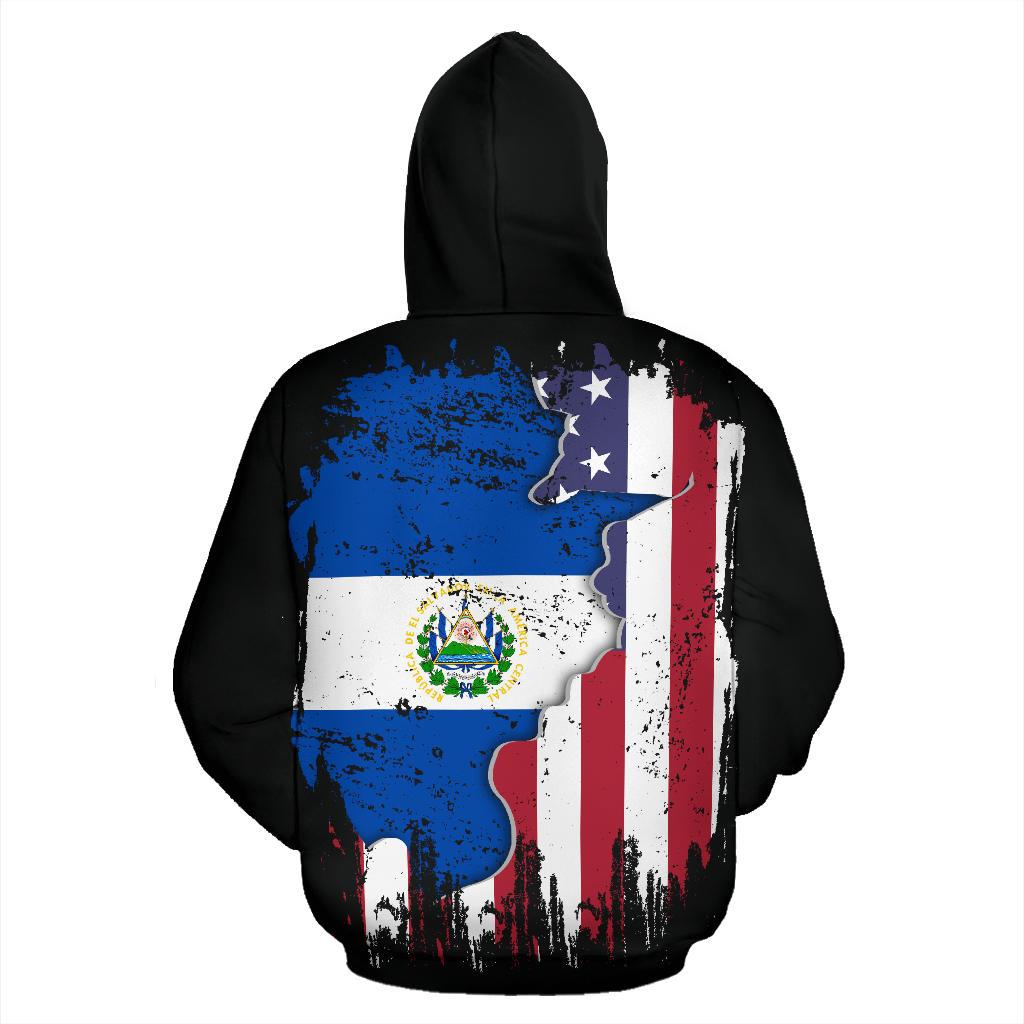 Black pullover hoodie back with multicolor Honduras flag splatter design on country outline