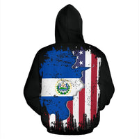 Black pullover hoodie back with multicolor Honduras flag splatter design on country outline