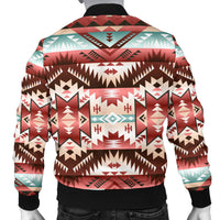 Colorful aztec-style bomber jacket, full back print, black ribbed hem and cuffs