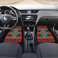 Car floor mats set of 4 with red geometric Native American pattern in front seats