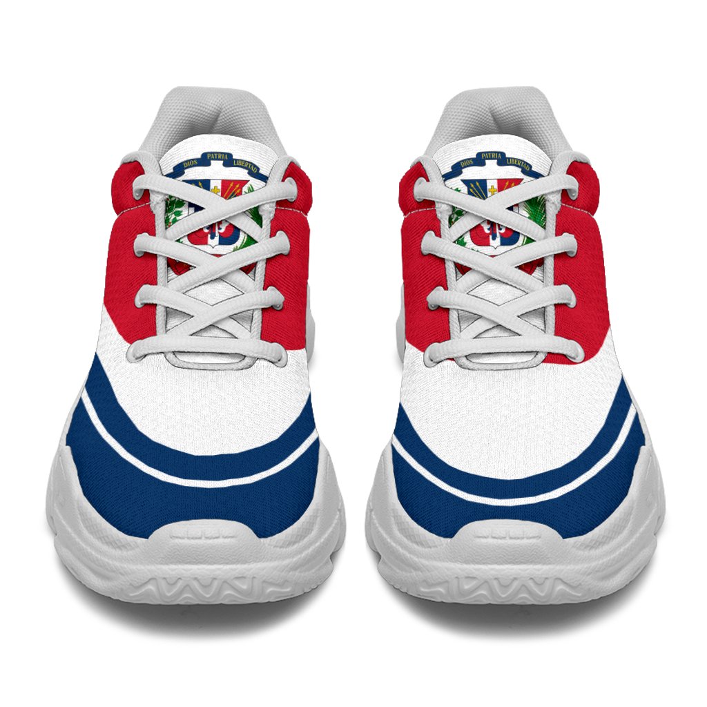 Dominican Republic chunky sneakers, red/white upper with flag crest, white sole