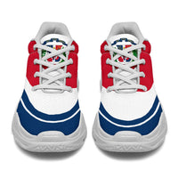 Dominican Republic chunky sneakers, red/white upper with flag crest, white sole