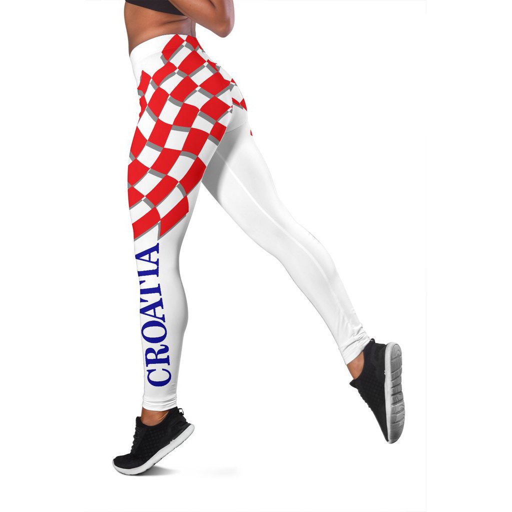 Croatia Home Leggings, weiß mit roten Karomuster-Print und blauem „CROATIA“-Schriftzug