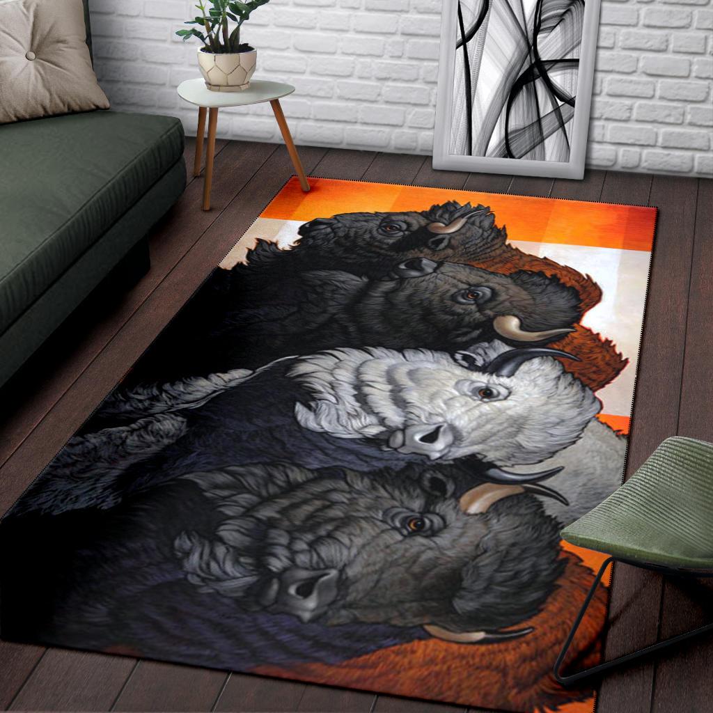 Area Rug LT10 rechteckig mit vier Wolfsköpfen auf Schwarz und Grau