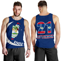 Wonder Print Shop Men's Belize National Day tank top—blue with crest graphic and '1981' print
