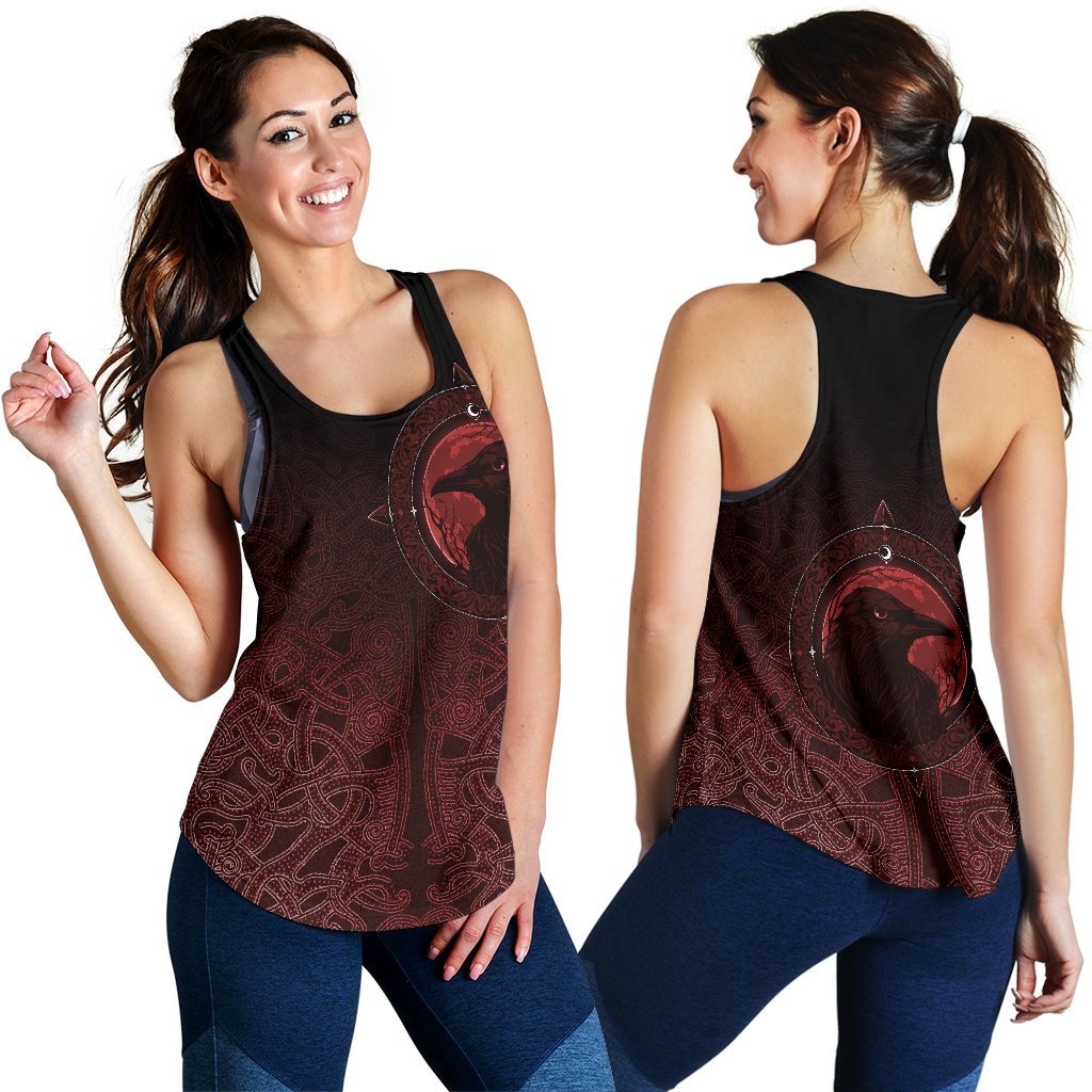 Viking Women's Racerback Tank, Ethnic Odin Raven Red RLT12 - Wonder Print Shop