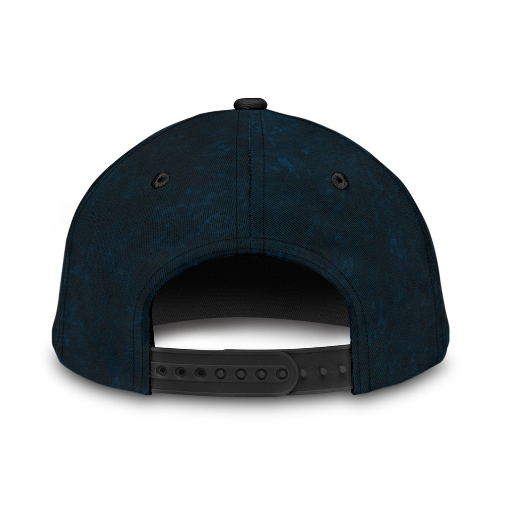 Dark navy/black classic cap back with adjustable strap and vent grommets