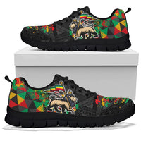 Black Ethiopia low-top sneakers with colorful side graphics, lace-up and chunky tread sole