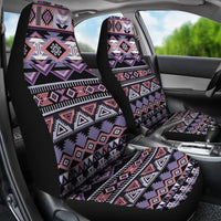 Ethnic patterned car seat covers in multicolor, shown on front seats with black trim