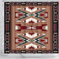 Geometric Native American shower curtain with central starburst and multicolor accents