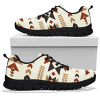 Front and heel aztec pattern sneakers, cream canvas with black sole and laces