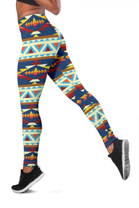 Women’s tribal patterned leggings, side view of full-length skinny legs