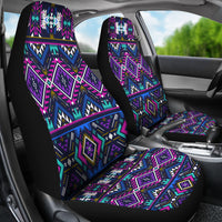 Front seat cover set with purple tribal pattern and black base