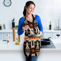 Black tribal geometric apron with colorful cross and arrow motifs