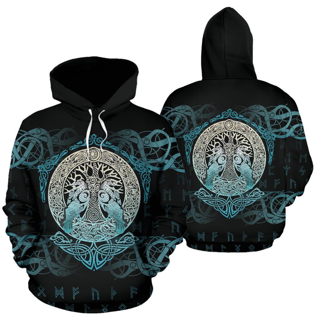 Viking Pullover Hoodie - Yggdrasil and Ravens RLT12 - Wonder Print Shop