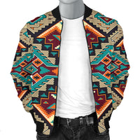 Men's bomber jacket, multicolor geometric print, stand collar with zipper