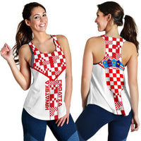 White Croatia racerback tank front and back view, red checkered graphic with vertical lettering