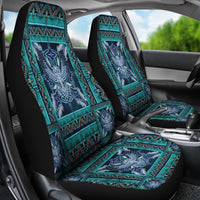 LT10 car seat cover pair with turquoise and blue tribal prints on front seats
