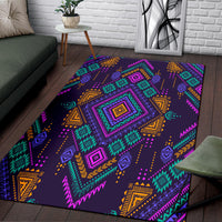 Geometric tribal area rug in dark purple with nested diamond center