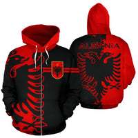Reißverschluss-Hoodie mit Albanien-Flaggen-Print, schwarz/rot, Adler-Graphic