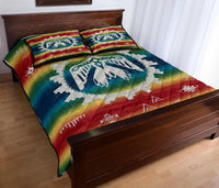 Rainbow quilt bed set with eagle centerpiece and two matching pillow covers, red teal