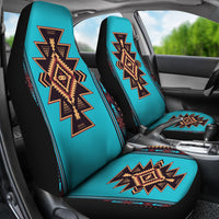 Car seat cover LT10 with turquoise base and large southwestern cross motif on front seats