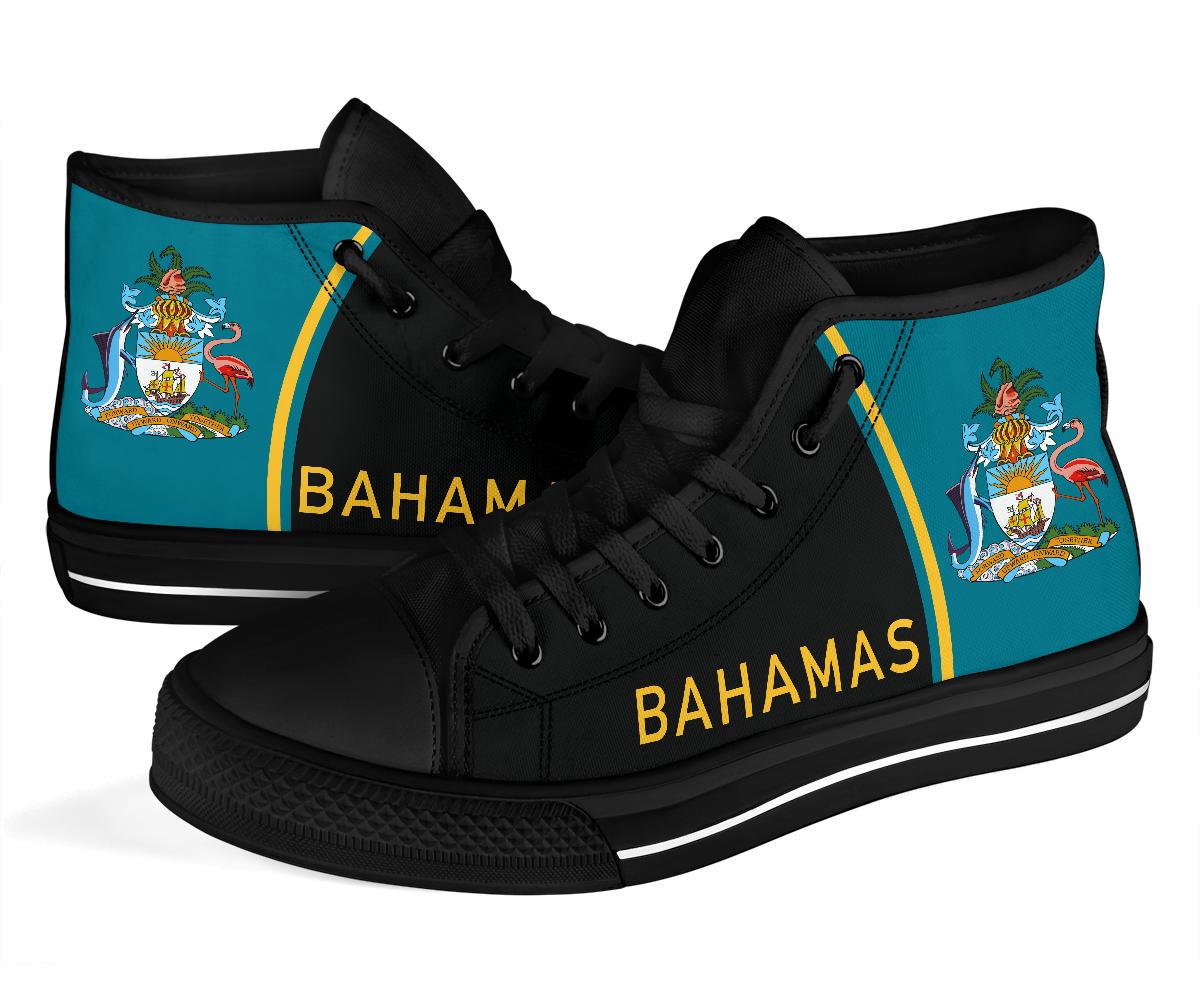 Bahamas High-Top Canvas Shoes, angled view with turquoise panels and yellow "BAHAMAS"