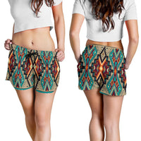 Women’s shorts in multicolor geometric all-over print, elastic waist with black drawstring