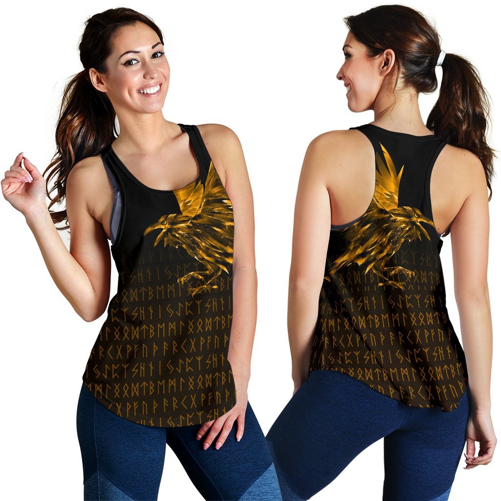 Viking Women's Racerback Tank - The Raven Of Odin Rune, Gold RLT12 - Wonder Print Shop