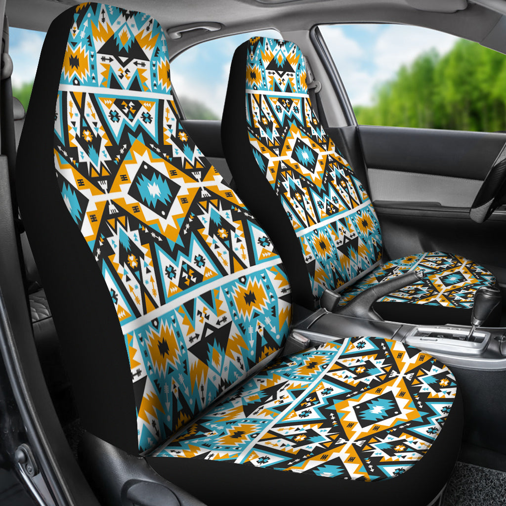 Colorful front seat cover set, seamless geometric tribal print on seat and back