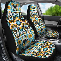 Colorful front seat cover set, seamless geometric tribal print on seat and back