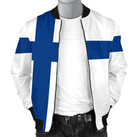 Bomber jacket in white and blue Finnish flag with full front zipper, stand collar