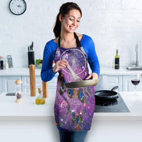 Purple kitchen apron with dreamcatcher and starry galaxy pattern, centered print